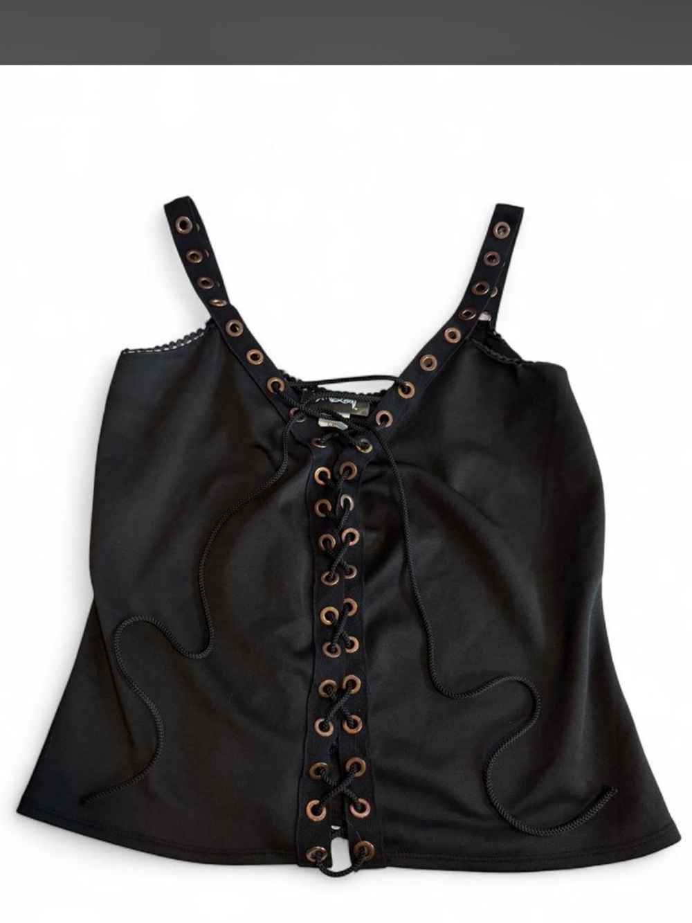 Black Lace-Up Eyelet Tank Top